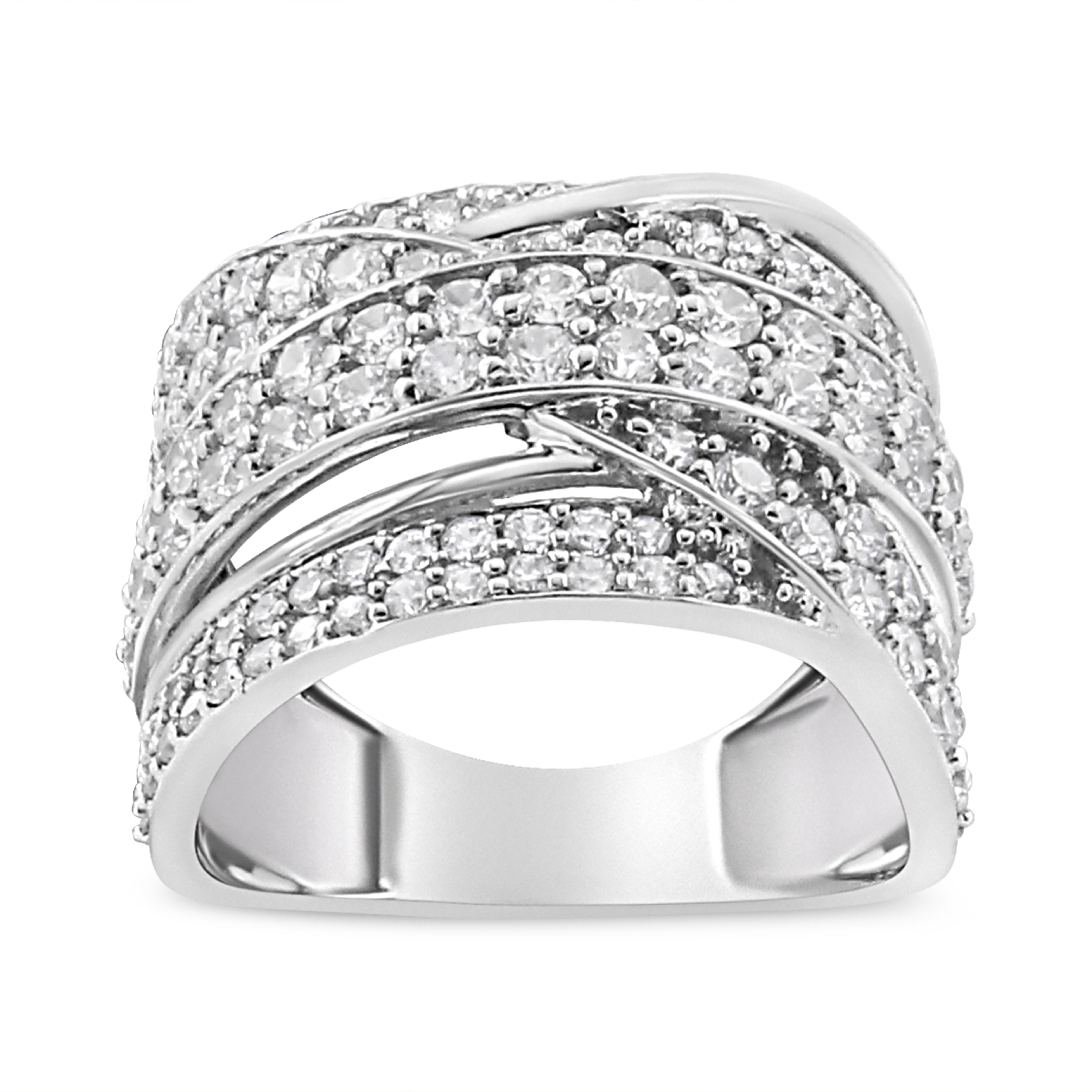 .925 Sterling Silver 2.00 Cttw Round-Cut Diamond Overlapping Bypass Band Ring (I-J Color, I2-I3 Clarity) - Ring Size 7