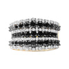 14K Yellow Gold Plated .925 Sterling Silver 1 3/4 Cttw Treated Black and White Alternating Diamond Multi Row Band Ring (Black / I-J Color, I2-I3 Clarity) - Size 7