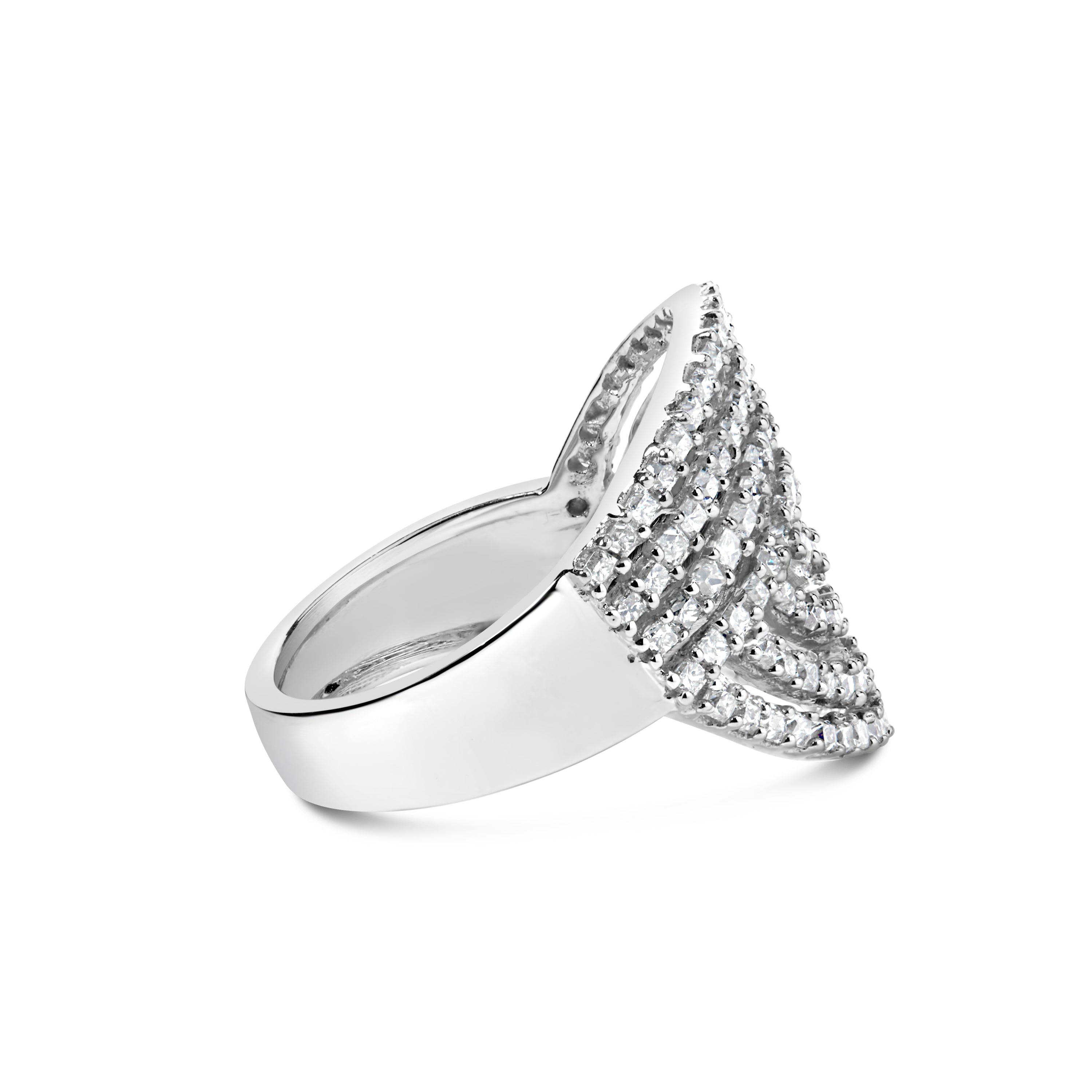 10K White Gold 1 1/2 Cttw Princess Diamond Swirl Design Cocktail Ring