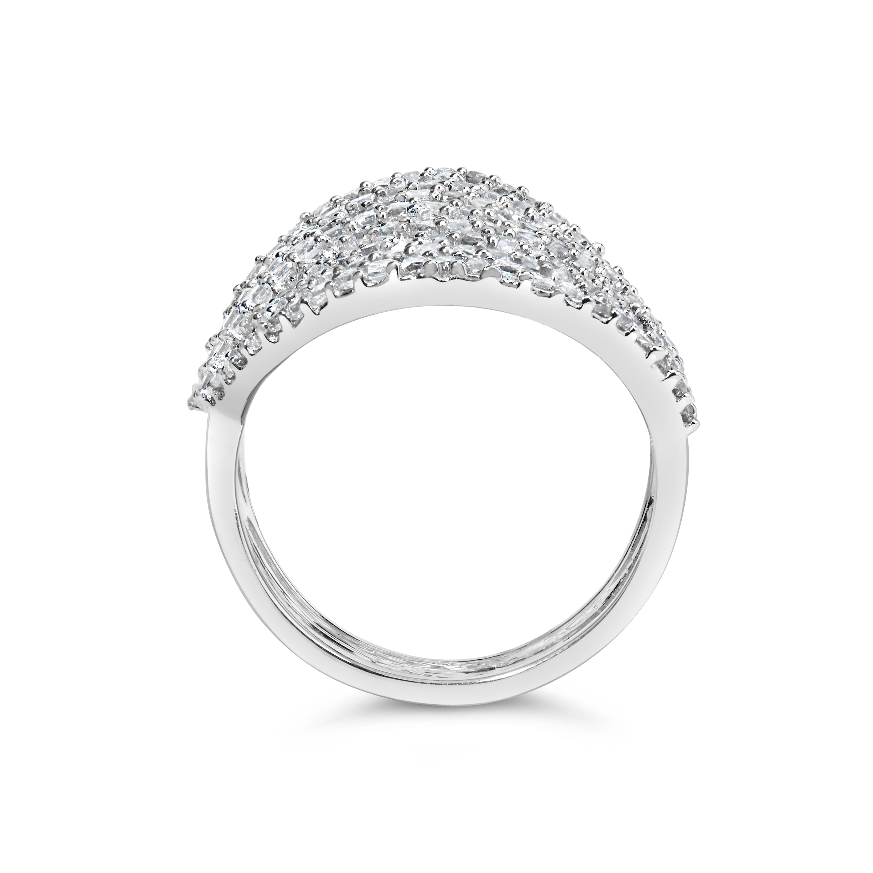 10K White Gold 1 1/2 Cttw Princess Diamond Swirl Design Cocktail Ring