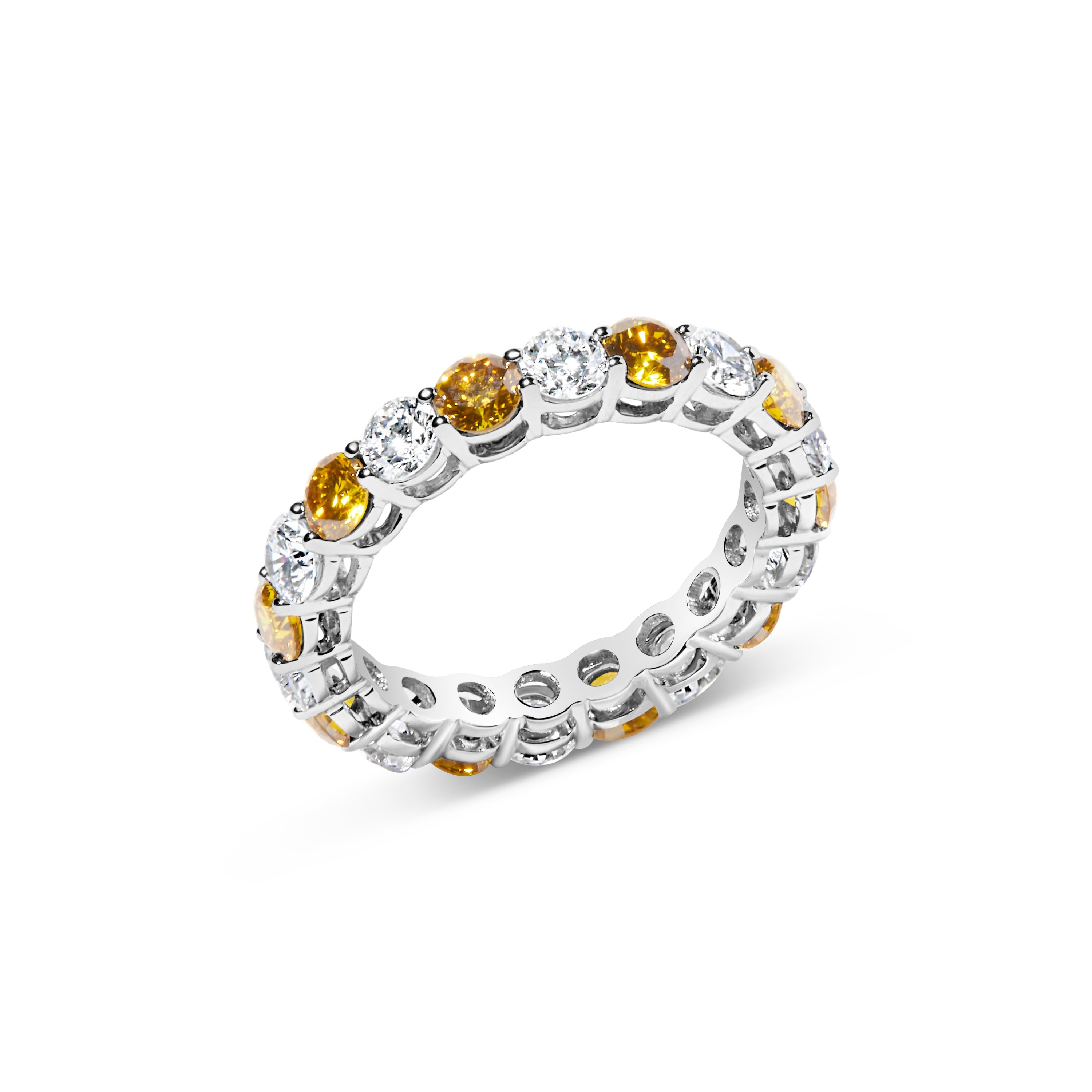14K White Gold 3.00 Cttw Alternating White and Yellow Lab-Grown Diamond Eternity Band Ring (F-G Color, VS1-VS2 Clarity) - Size 6.5