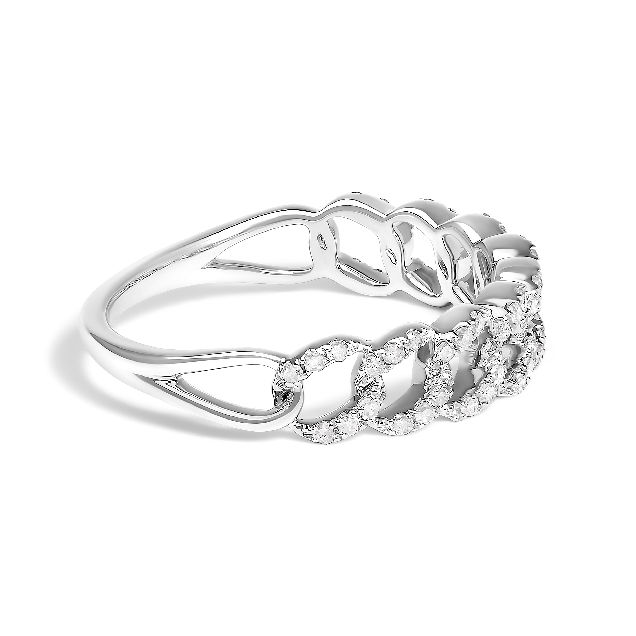 .925 Sterling Silver 1/4 Cttw Diamond Curb Link Band Ring