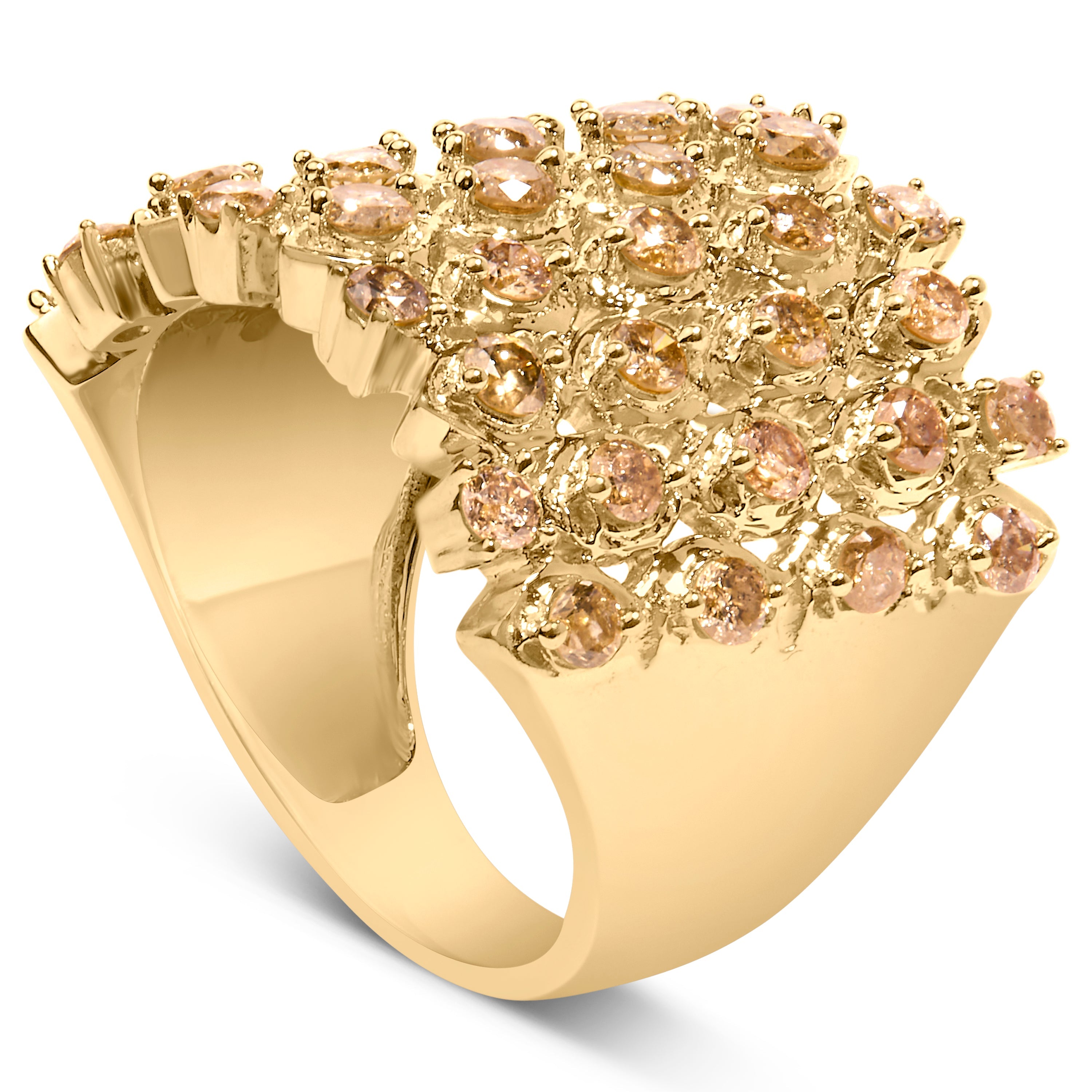 10K Yellow Gold 2.0 Cttw Brown Diamond Mesh Link Cocktail Ring