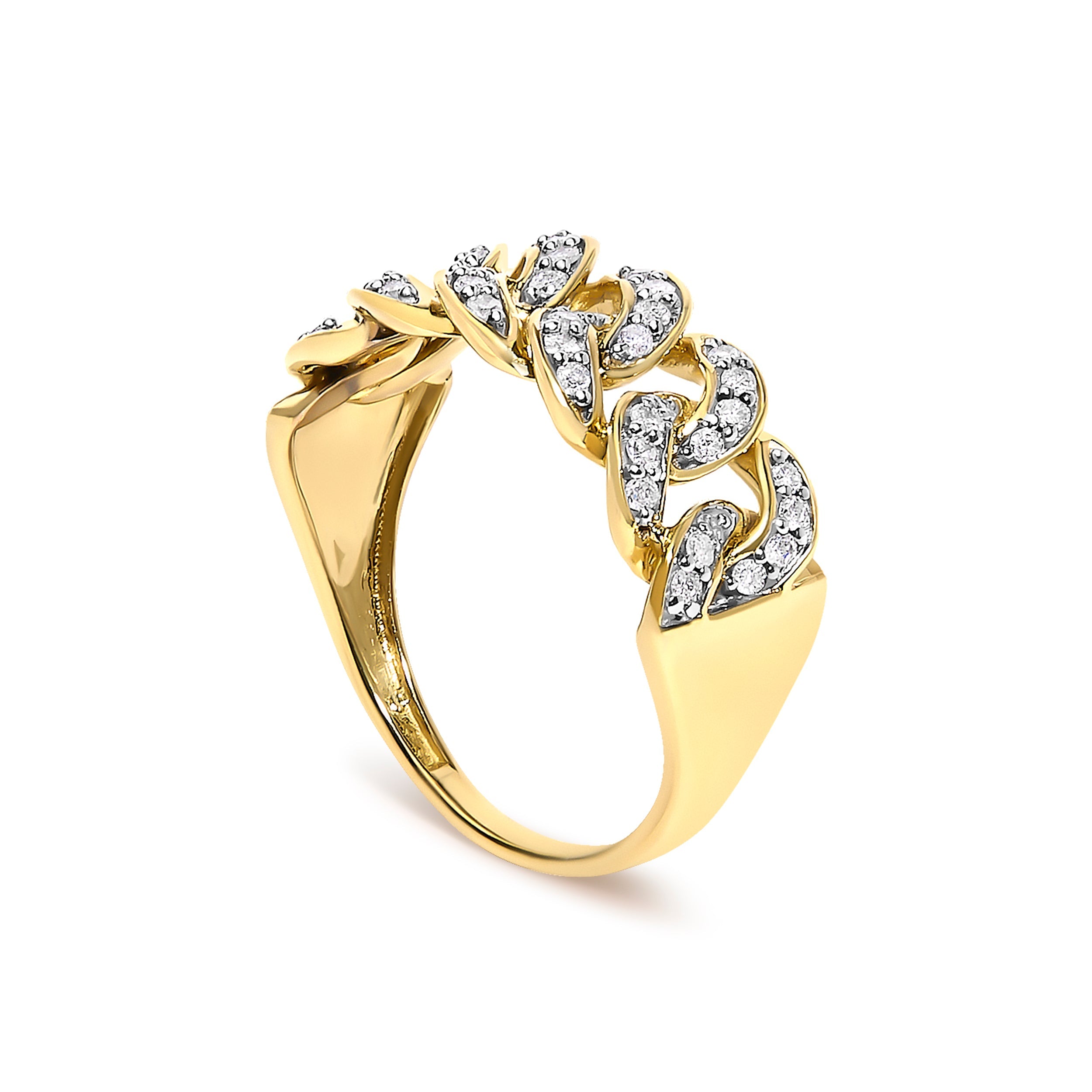 14K Yellow Gold Plated Sterling Silver 1/3 Cttw Diamond Curb Link Band Ring