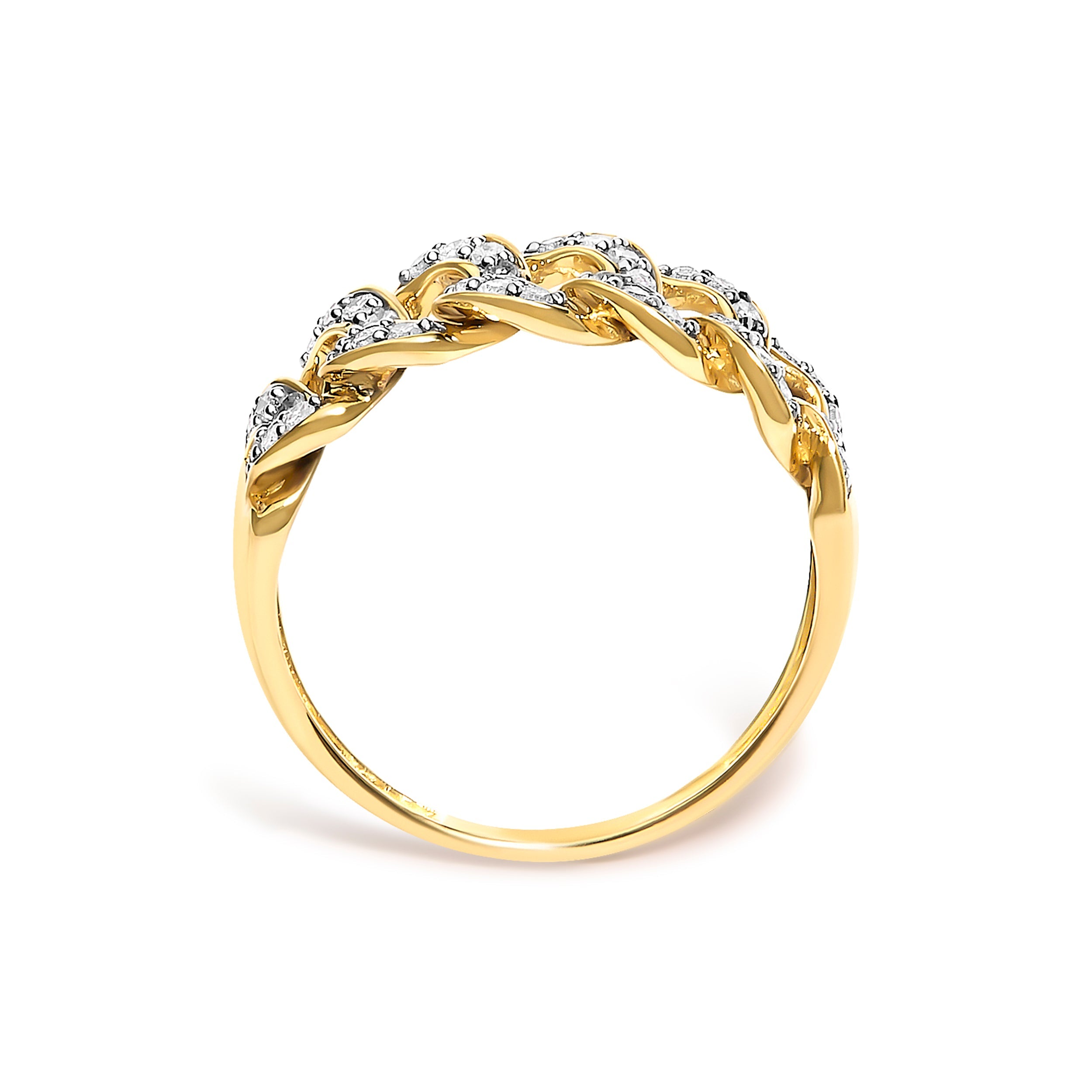 14K Yellow Gold Plated Sterling Silver 1/3 Cttw Diamond Curb Link Band Ring