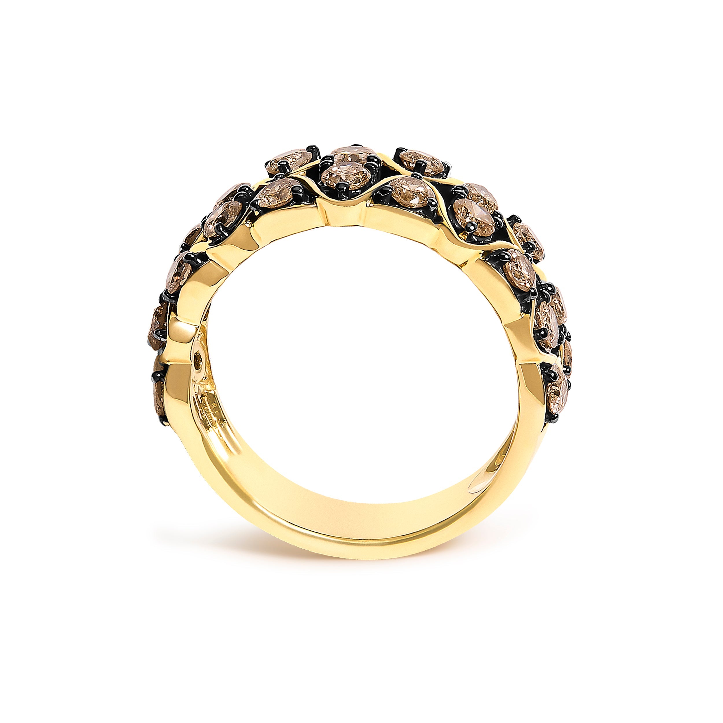 10K Yellow Gold Plated Sterling Silver 1 1/2 Cttw Brown Diamond Scalloped Band Ring