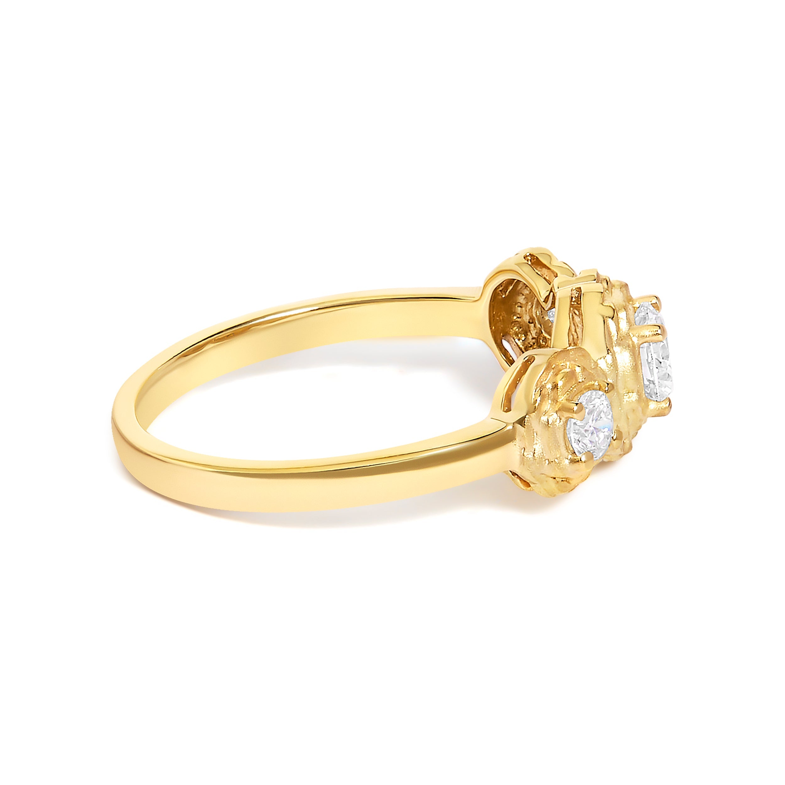 14K Yellow Gold Plated Sterling Silver 1/2 Cttw Lab Grown Diamond Floral 3-Stone Ring