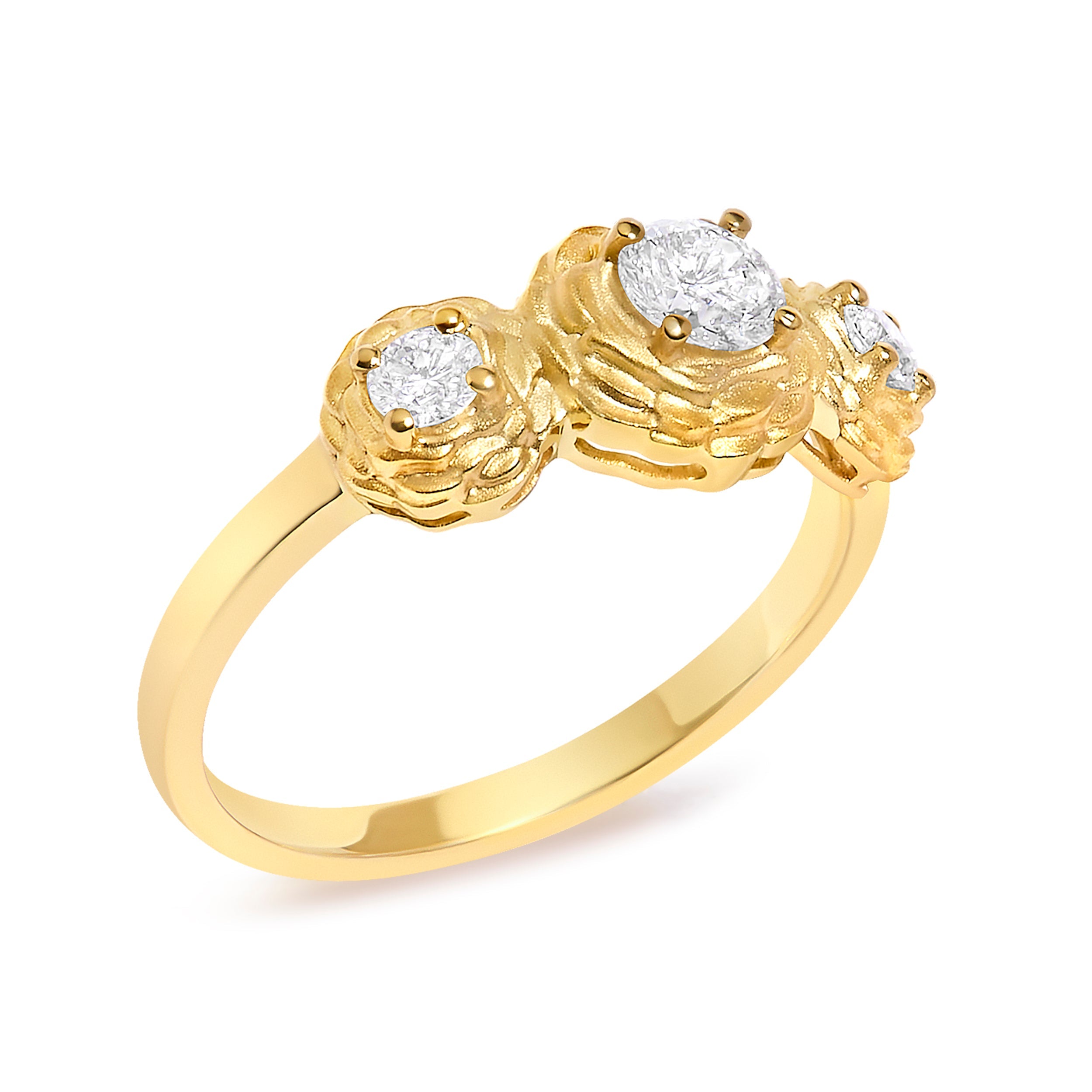 14K Yellow Gold Plated Sterling Silver 1/2 Cttw Lab Grown Diamond Floral 3-Stone Ring