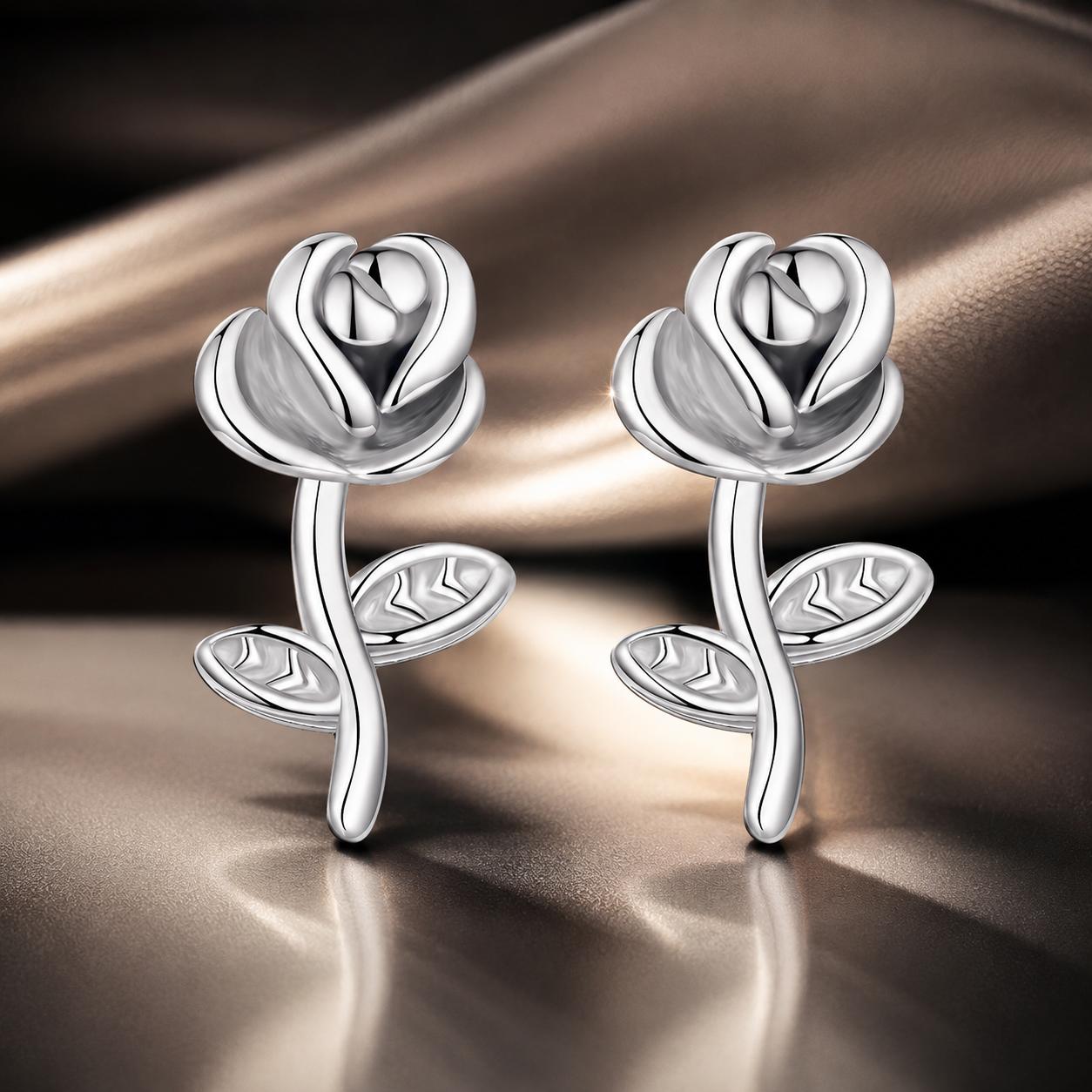 925 Sterling Silver Earrings plated with White Gold, 0.9*0.5cm for Women