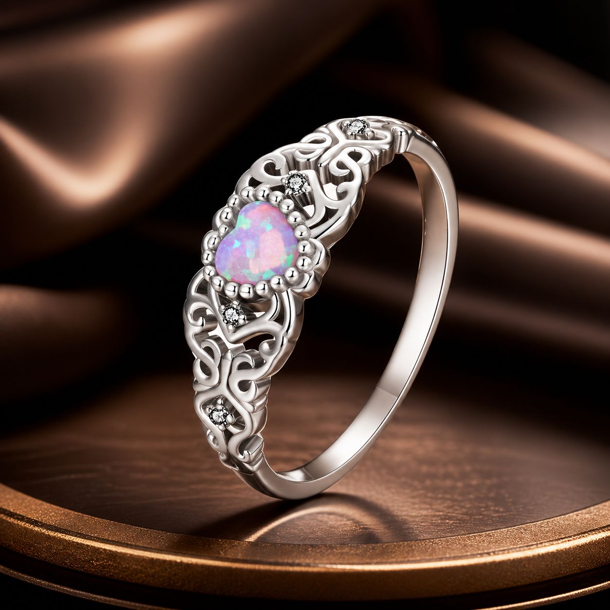 925 Sterling Silver Opal and CZ Stackable Ring in Size 6 for Women