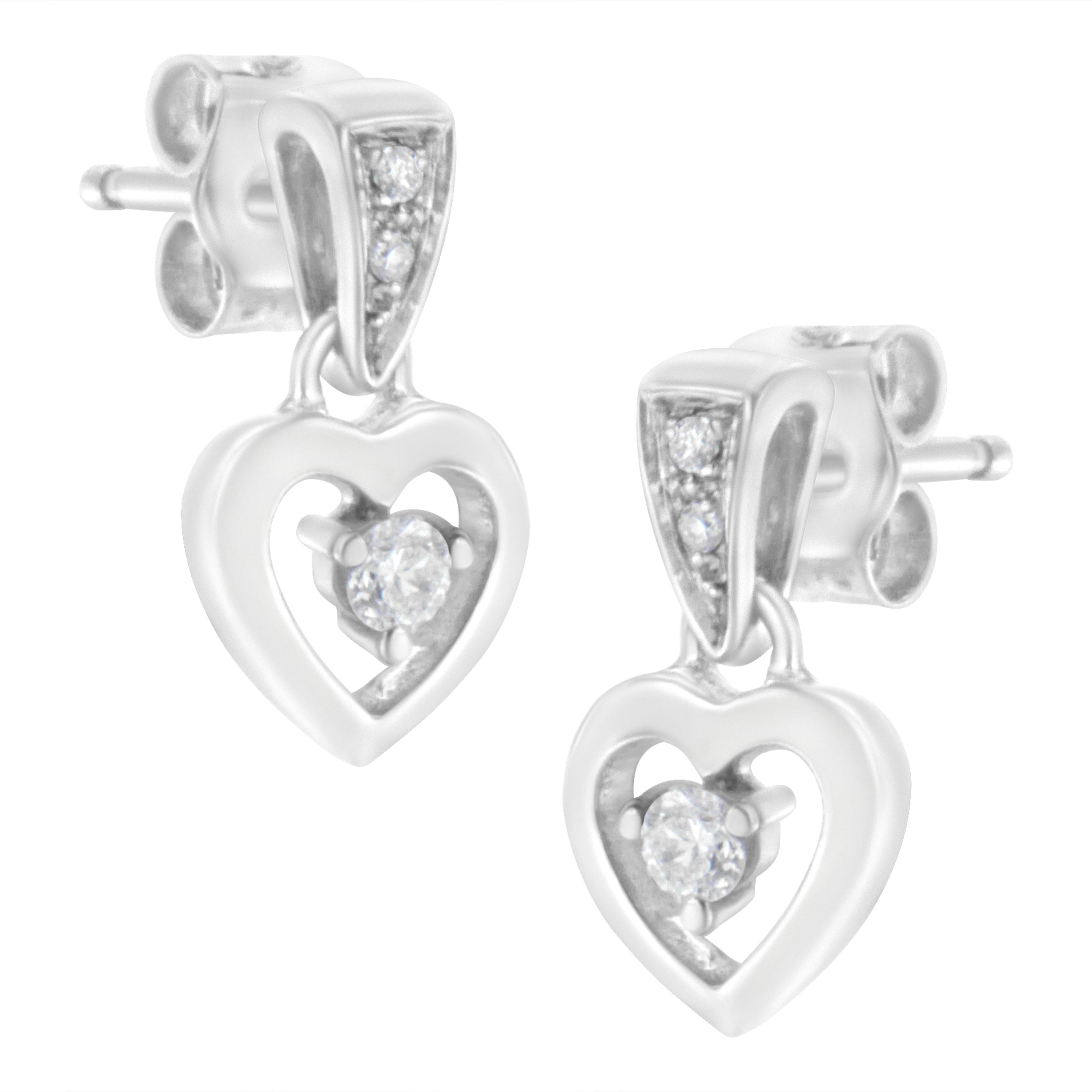 14K White Gold 1/6 Cttw Diamond Dangle Heart Stud Earrings (H-I, SI2-I1)