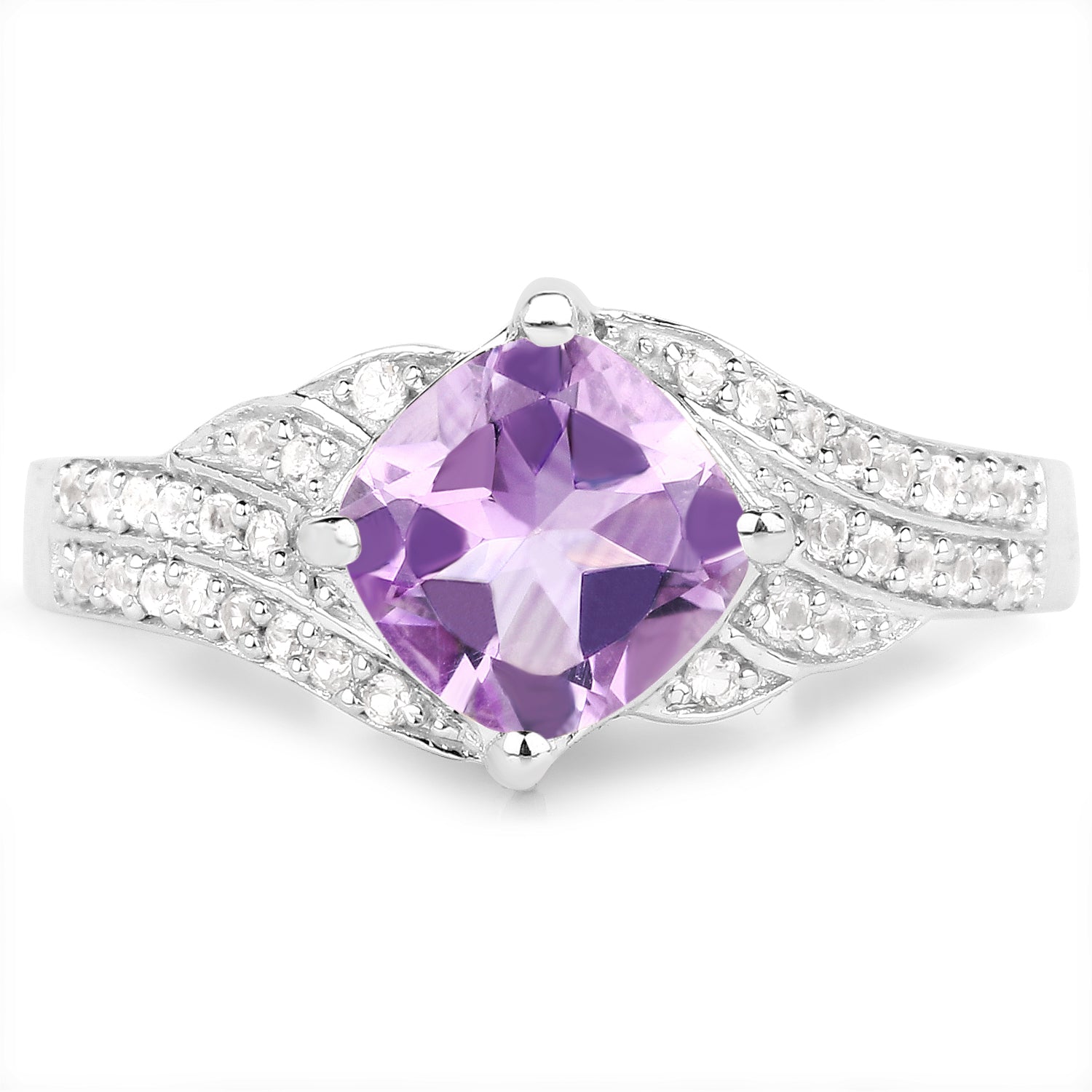 1.32 Carat Genuine Amethyst & White Topaz .925 Sterling Silver Ring