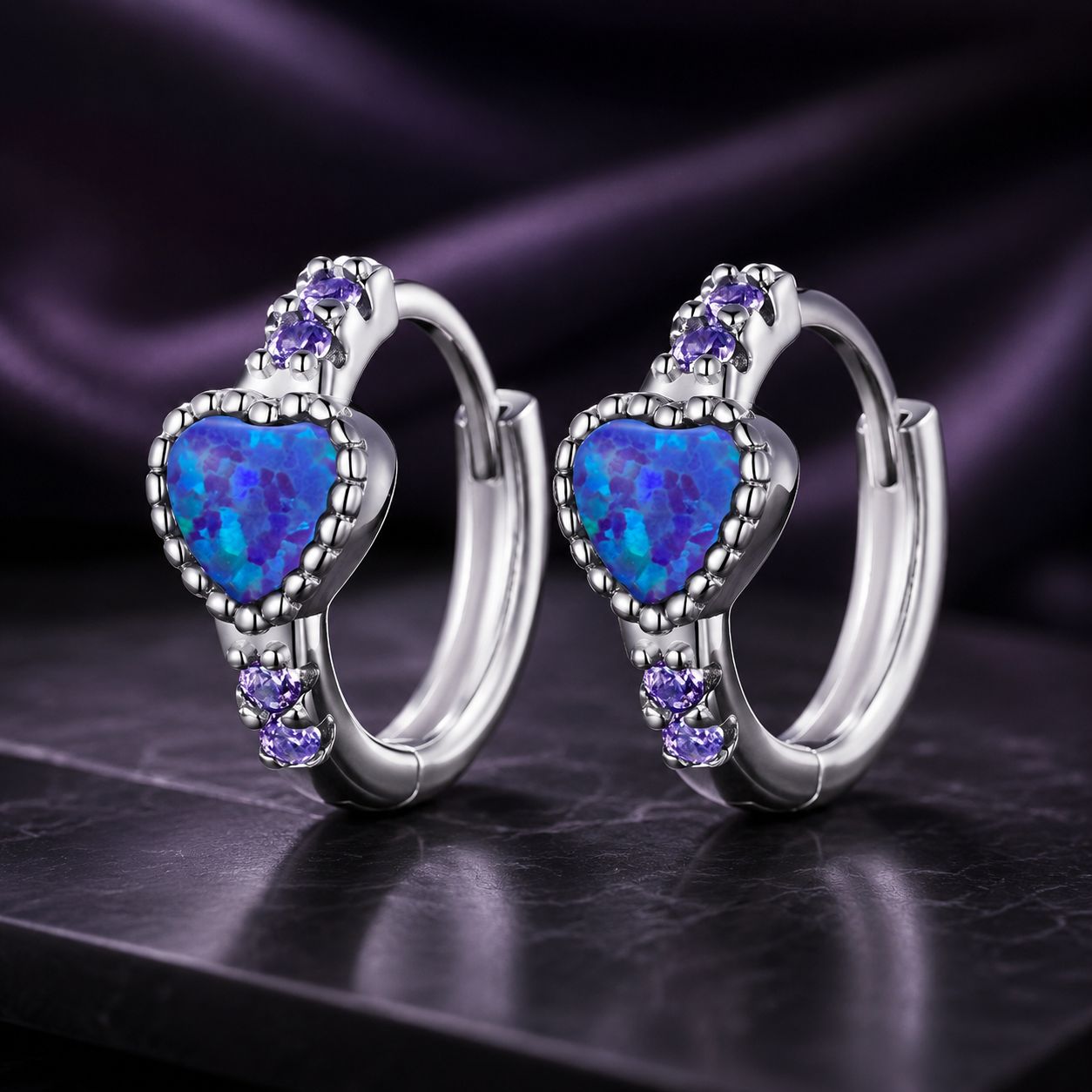 925 Sterling Silver Translucent Opal Earrings with CZ for Women