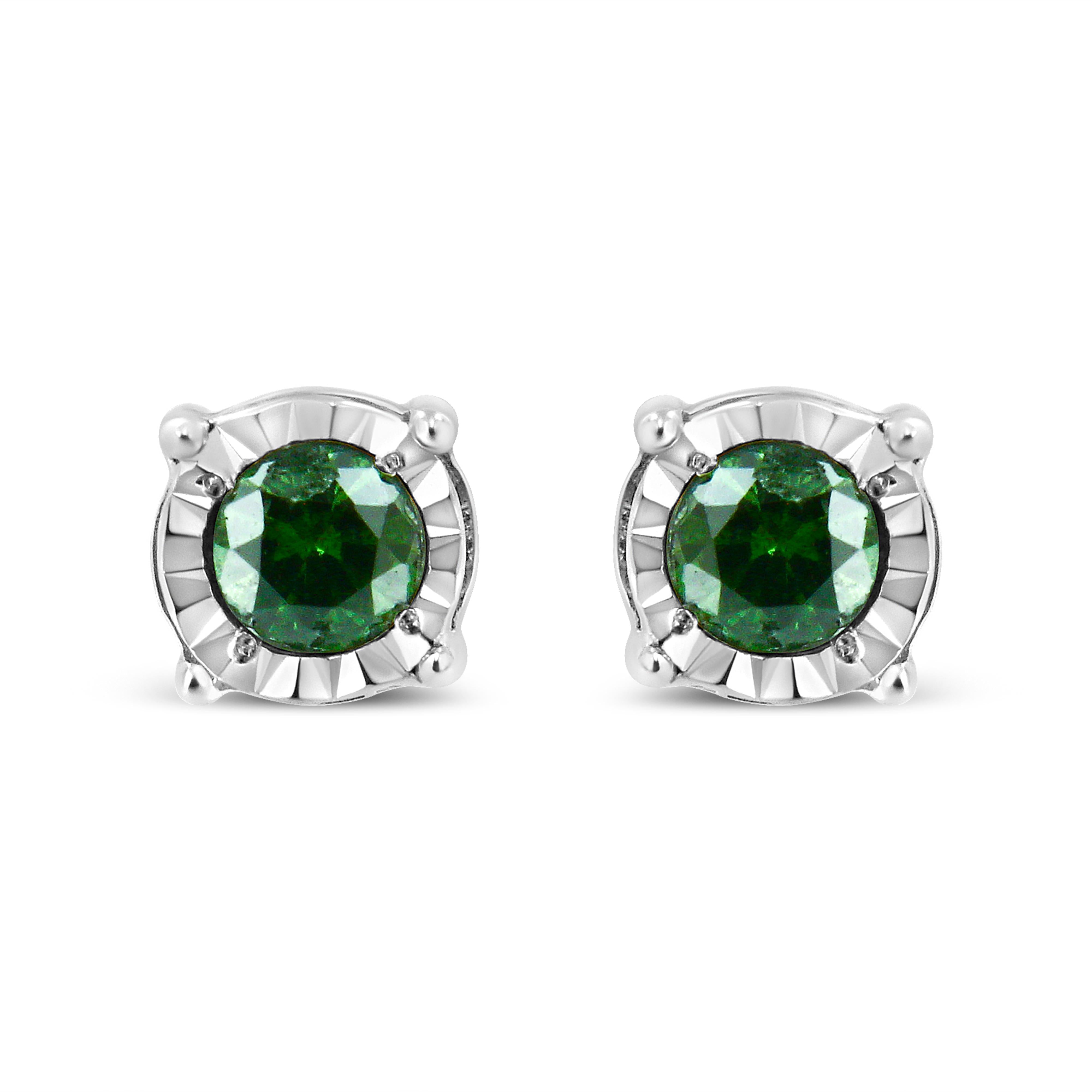 Sterling Silver Rose Cut Treated Green Diamond Solitaire Stud Earrings (0.25 cttw, Green Color, I2-I3 Clarity)