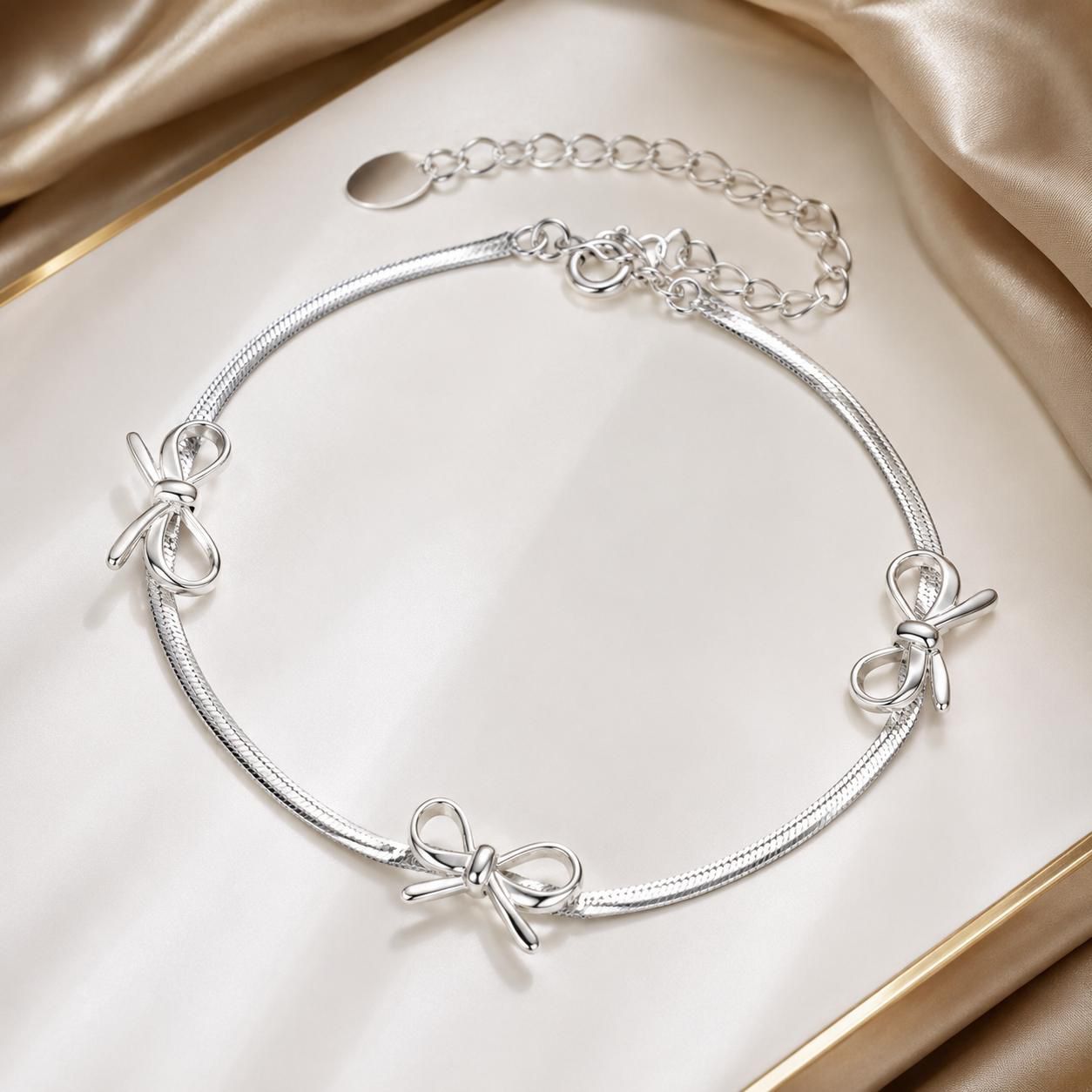 925 Sterling Silver White Gold Plated Adjustable Bracelet for Women