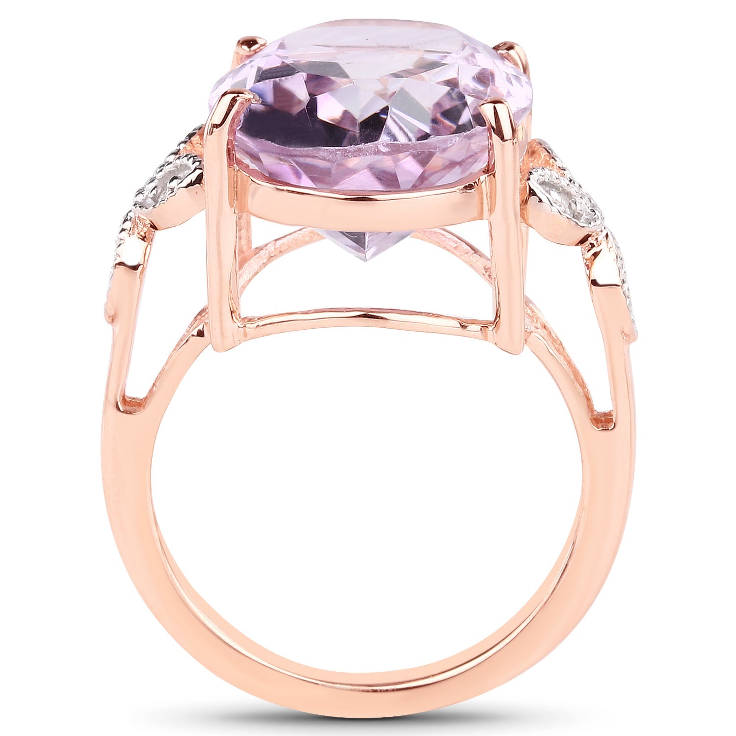 18K Rose Gold Plated 10.50 Carat Genuine Pink Amethyst and White Topaz .925 Sterling Silver Ring