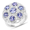 2.00 Carat Genuine Tanzanite and White Zircon .925 Sterling Silver Ring