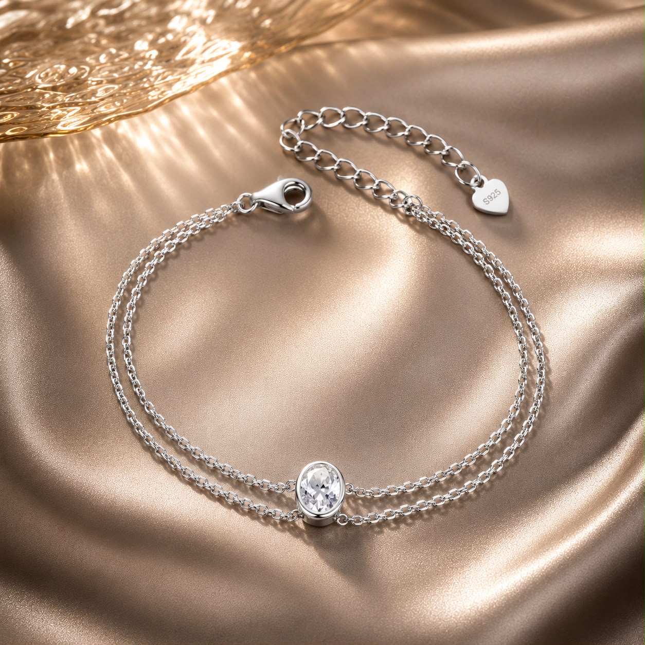 925 Sterling Silver Moissanite 1 Carat Bracelet for Women - White Gold Plated, 150+60mm