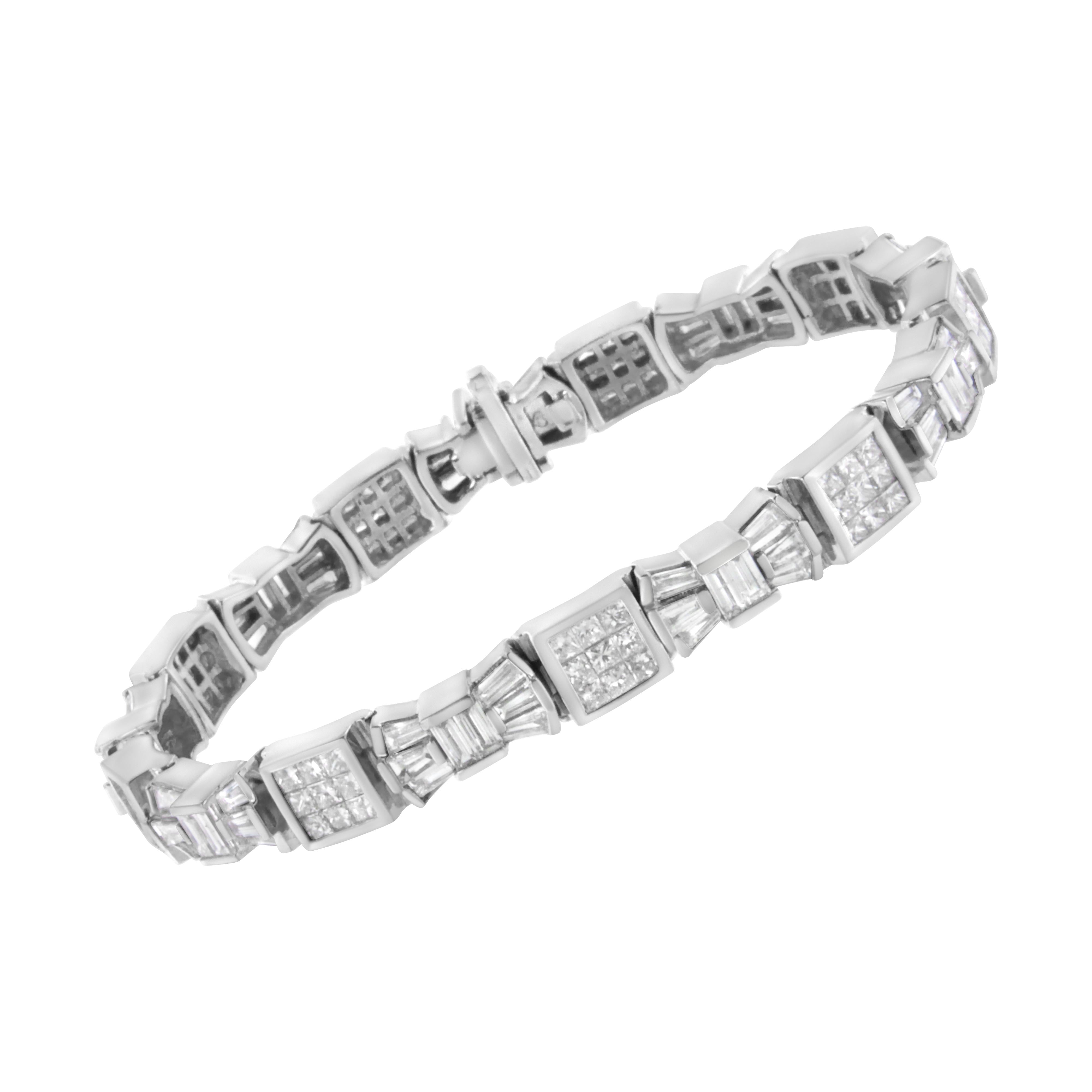 14K Yellow Gold 9.0 Cttw Diamond Alternating Bow and Box Link Bracelet (G-H Color, VS1-VS2 Clarity)- 7"