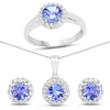 3.77 Carat Genuine Tanzanite and White Topaz .925 Sterling Silver 3 Piece Jewelry Set (Ring, Earrings, and Pendant w/ Chain)