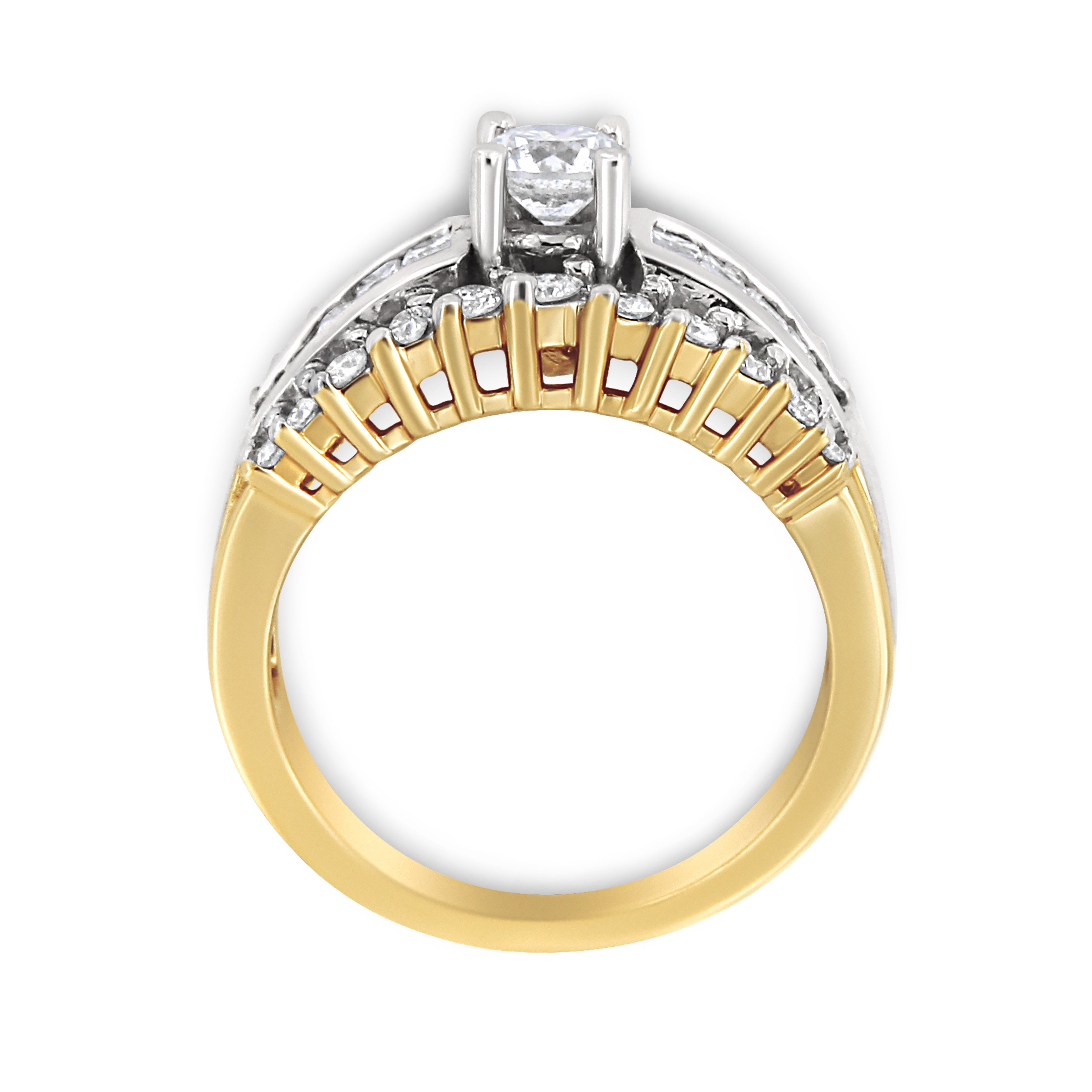 14K Yellow and White Gold 1 1/2 Cttw Round and Princess-Cut Diamond Band Ring (H-I Color, SI2-I Clarity)