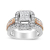 14K White and Rose Gold 1 1/8 Cttw Princess and Round-Cut Diamond Art Deco Style Triple Shank Halo Cocktail Ring (I-J Color, SI2-I1 Clarity) - Size 7