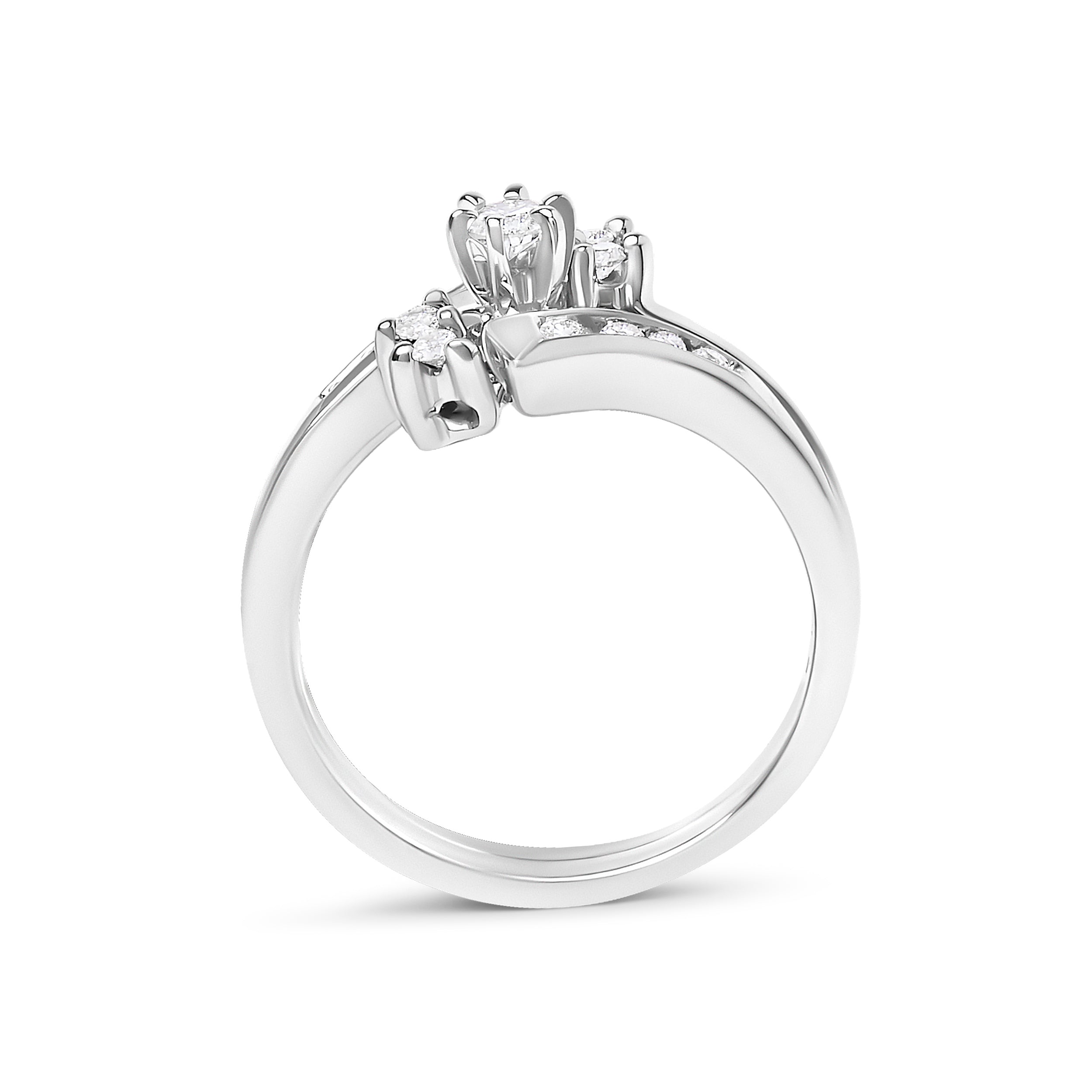 14K White Gold 3/8 Cttw Diamond Swirl Engagement Bridal Ring Set