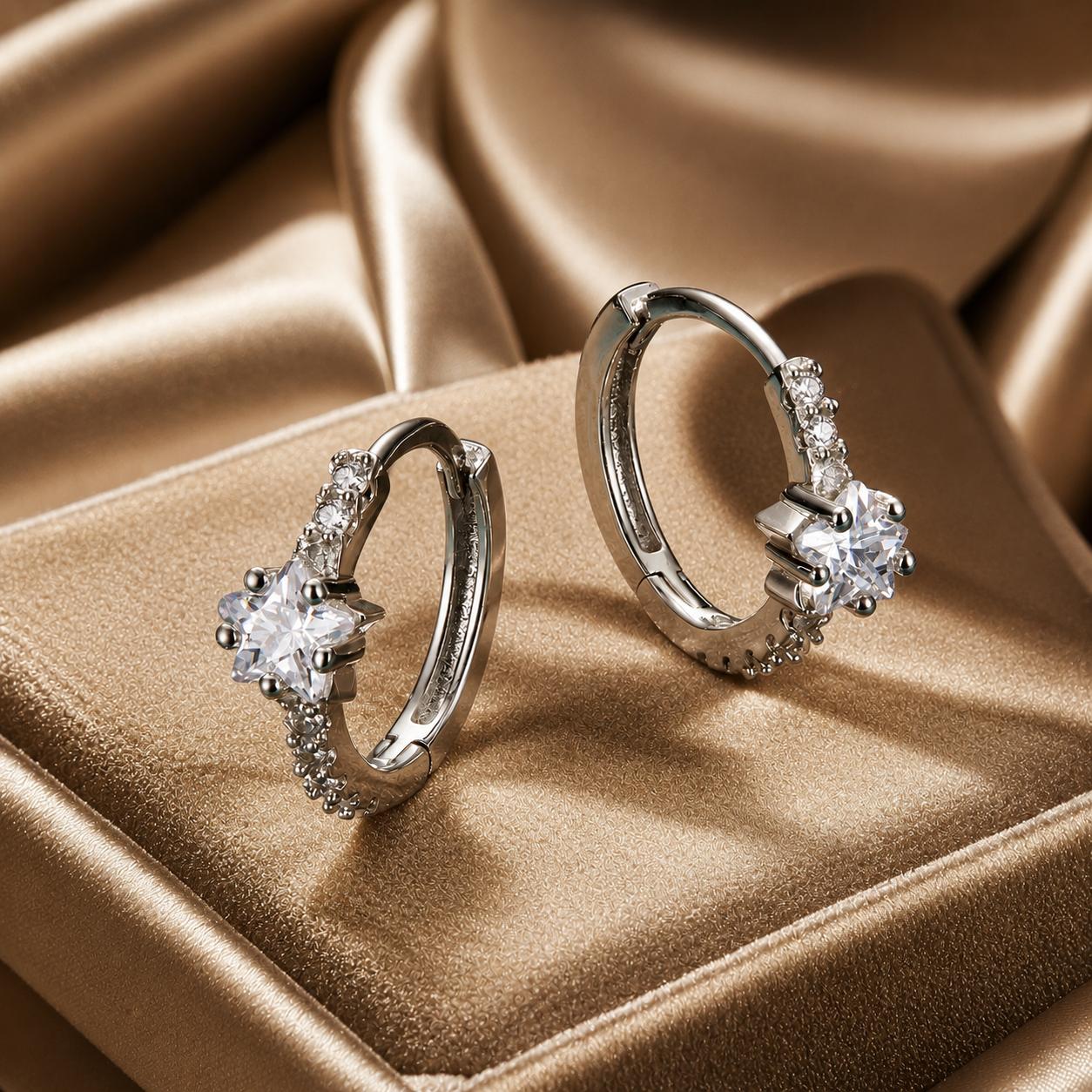925 Sterling Silver Earrings with Pavé Setting CZ, Platinum Plated, 1.3x0.4cm, for Women