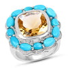 9.26 Carat Genuine Citrine and Turquoise .925 Sterling Silver Ring