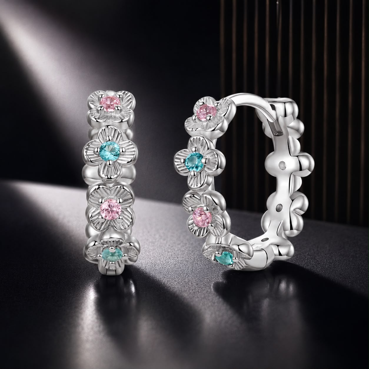 925 Sterling Silver Earrings with CZ and White Gold Plating