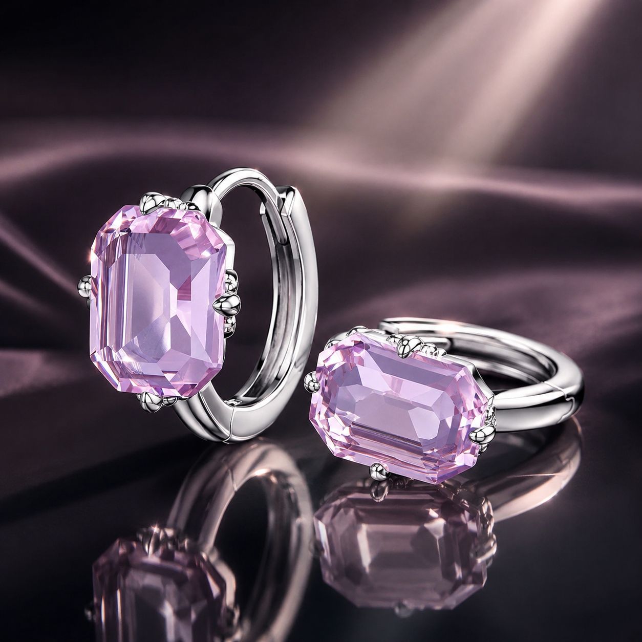 925 Sterling Silver Earrings with Transparent Glass, 12x7mm, for Women