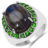 11.90 Carat Genuine Labradorite & Chrome Diopside .925 Sterling Silver Ring