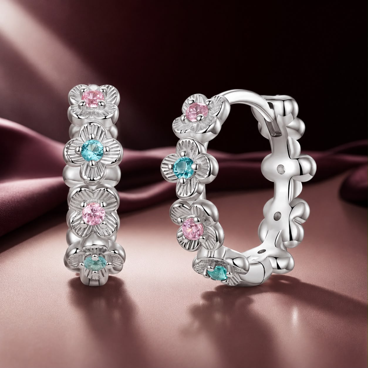 925 Sterling Silver Earrings with CZ and White Gold Plating