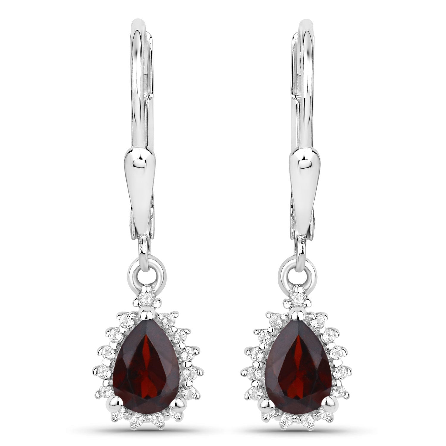 1.88 Carat Genuine Garnet and White Topaz .925 Sterling Silver Jewelry Set
