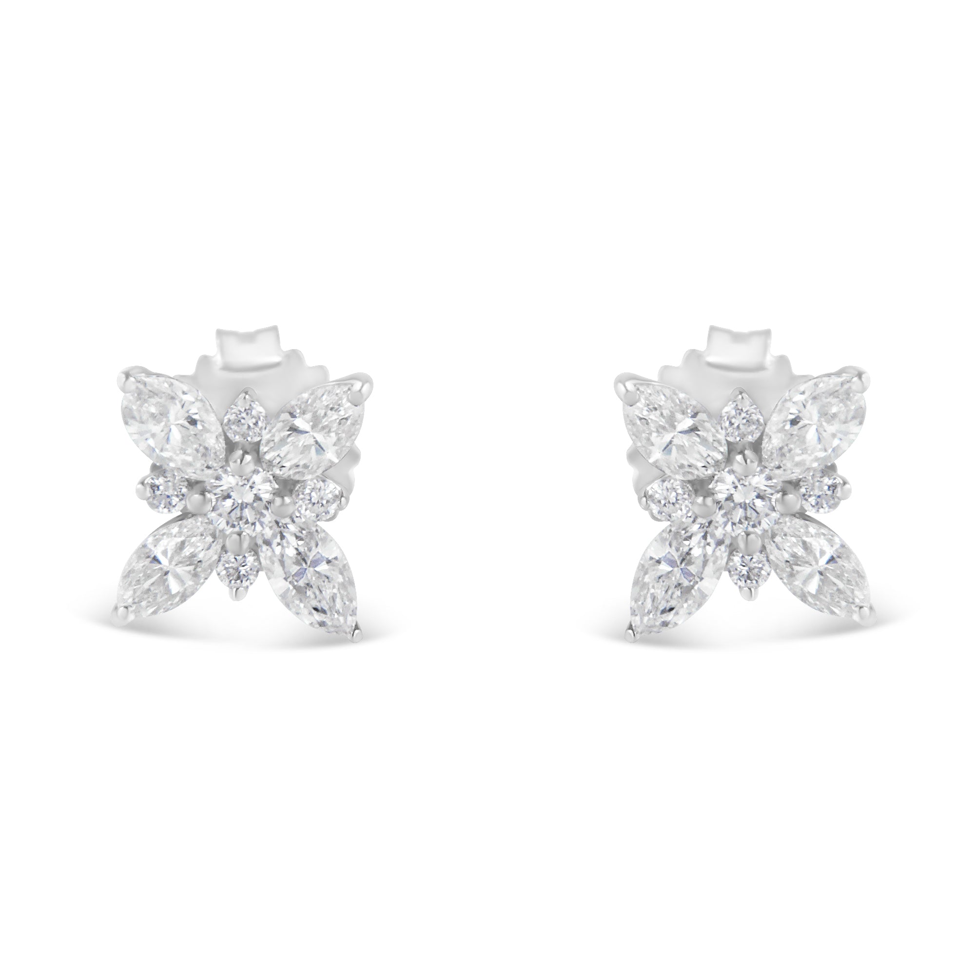 14K White Gold Marquise Diamond Flower Stud Earring (1.00 cttw, H-I Color, SI1-SI2 Clarity)