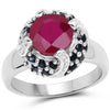 3.70 Carat Glass Filled Ruby and Blue Sapphire .925 Sterling Silver Ring