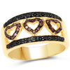 14K Yellow Gold Plated 0.32 Carat Genuine Black Diamond and Red Diamond .925 Sterling Silver Ring
