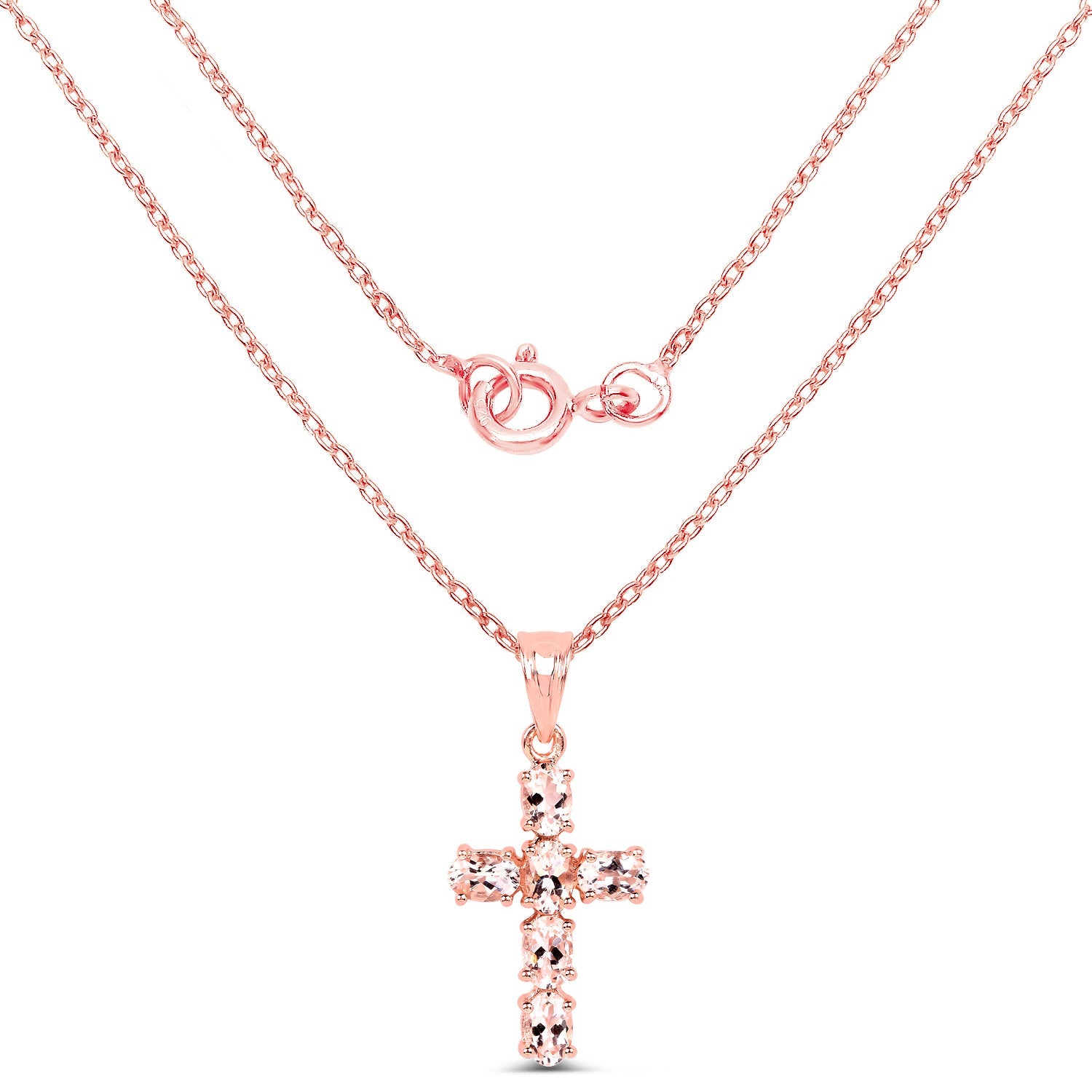 14K Rose Gold Plated 2.58 Carat Genuine Morganite .925 Sterling Silver Pendant