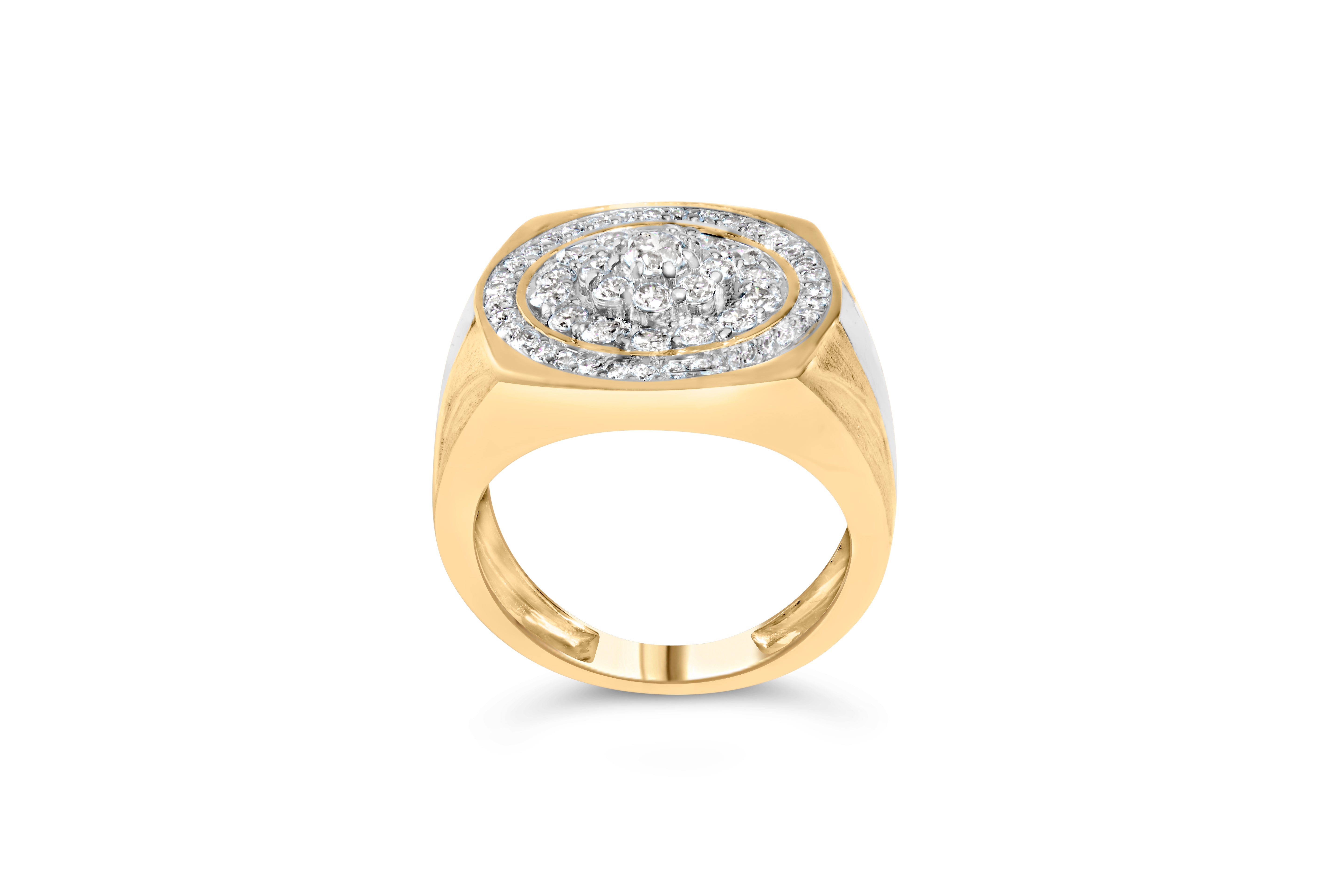 10K Yellow Gold 1 1/2 Cttw Diamond Cluster and Halo Signet Mens Ring (K-L Color, I1-I2 Clarity) - Size 10