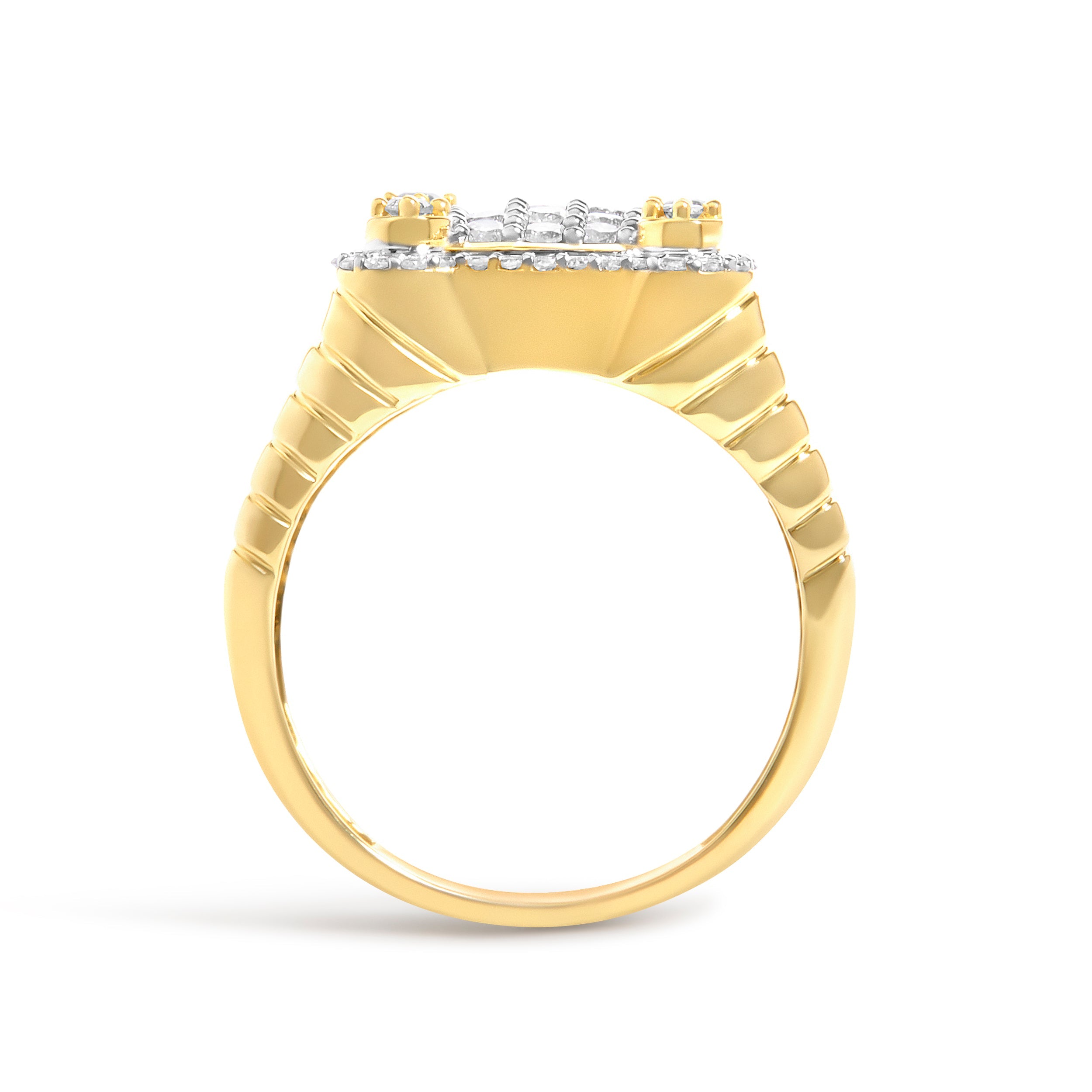 Men's 14K Yellow Gold Plated Sterling Silver 1.0 Cttw Diamond Square Motif Band Ring