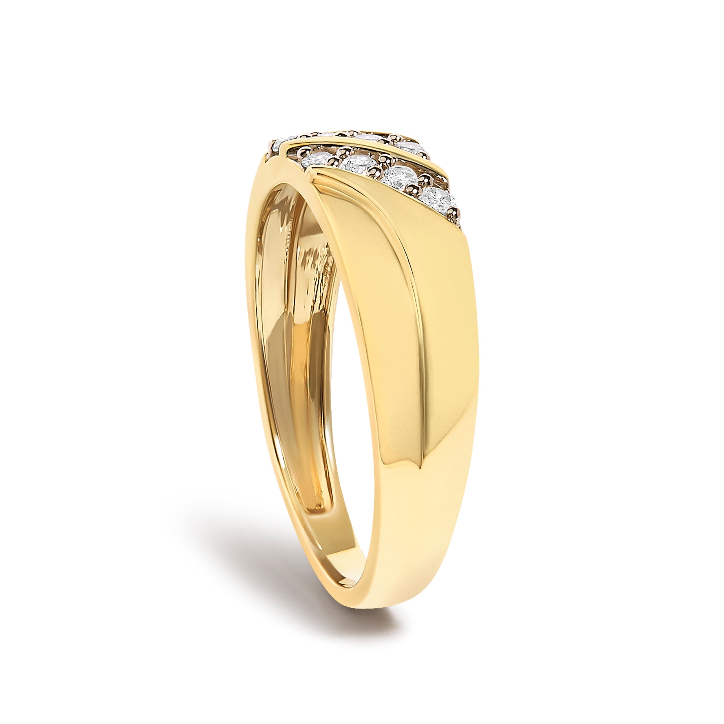 Men's 14K Yellow Gold Plated Sterling Silver 1/4 Cttw Diamond Two Row Channel Band Ring