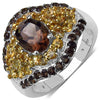 2.56 Carat Genuine Smoky Quartz & Citrine .925 Sterling Silver Ring