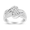 10K White Gold Ring 3/4 Cttw Round and Baguette-Cut Diamond Bypass Ring (H-I Color, I2-I3 Clarity) - Size 6