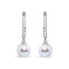 10K White Gold 6x6 MM Cultured Freshwater Pearl and Diamond Accent Drop Huggy Earring (H-I Color, I1-I2 Clarity)