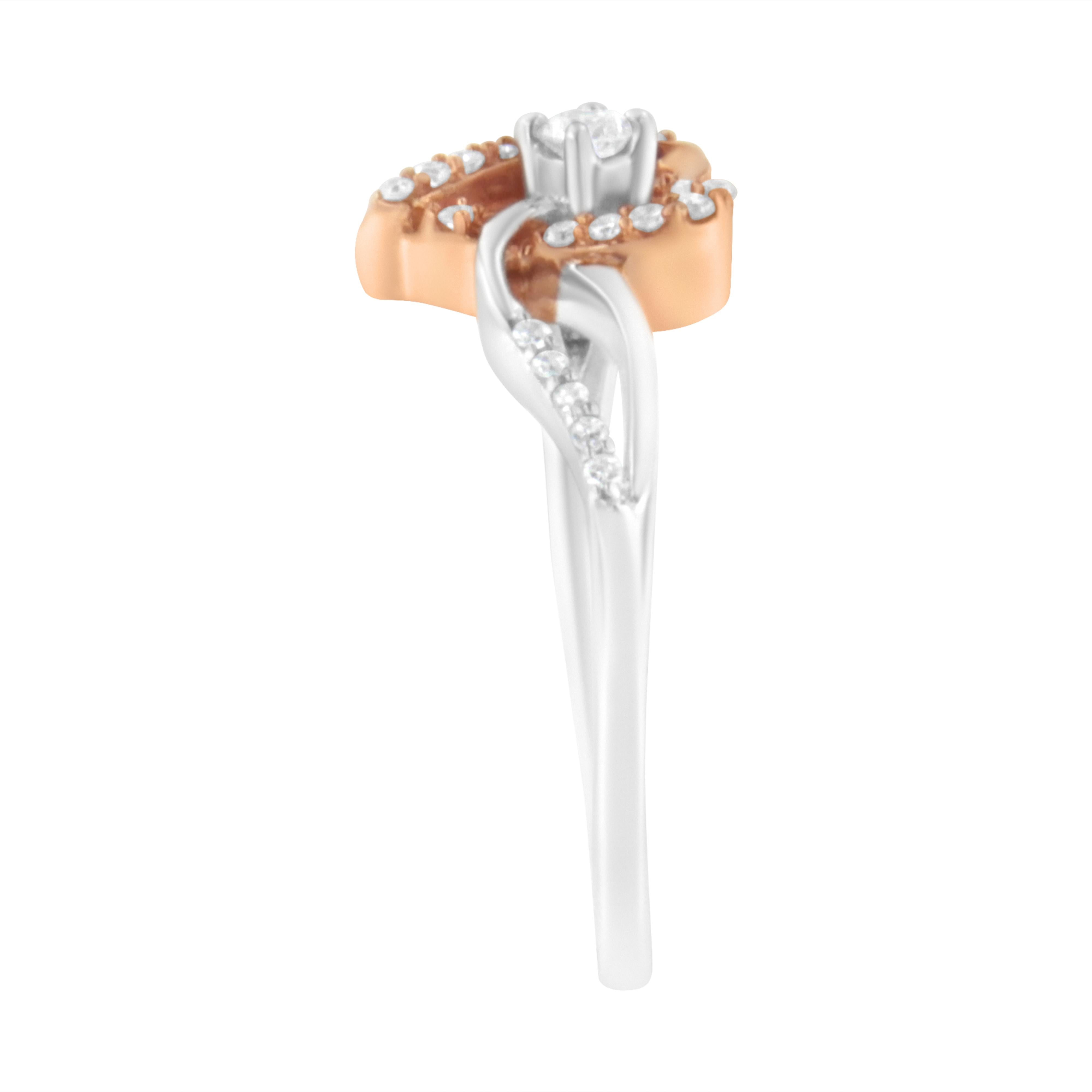 10K Rose Gold over .925 Sterling Silver â…• Cttw Diamond Split Shank Open Heart Cocktail Ring (I-J Color, I2-I3 Clarity)