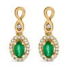 10K Yellow Gold Oval Cut Green Emerald 5x3 mm and 1/7 Cttw Round Diamond Dangle Earrings