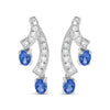 14K White Gold 4x3MM Oval Shaped Natural Blue Tanzanite Gemstone and 1/5 Cttw Diamond Double 3/4" Inch Drop Stud Earrings (H-I Color, VS1-VS2 Clarity)