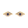 10K Yellow Gold Blue Sapphire and Diamond Accent Evil Eye Stud Earring (H-I Color, I1-I2 Clarity)