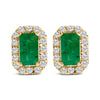 14K Yellow Gold Green Emerald and 1/8 Cttw Diamond Halo Octagonal Shaped Stud Earrings  (I-J Color, I1-I2 Clarity)