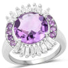 5.20 Carat Genuine Amethyst and White Topaz .925 Sterling Silver Ring